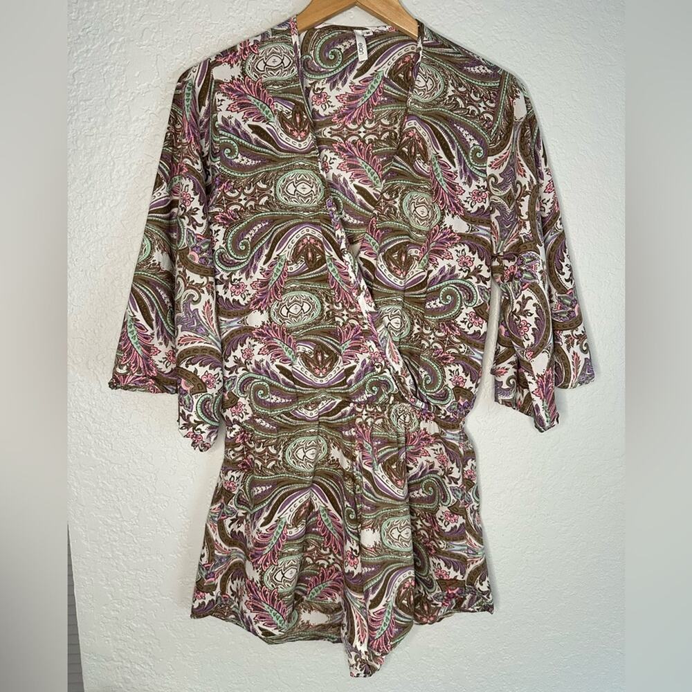 Elan Sanibel Beach Romper Tan Pink Paisley Shorts One Piece Vacation Resortwear